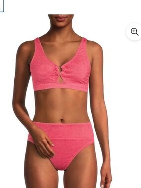 Textured Coral  High-Waist Bikini Set